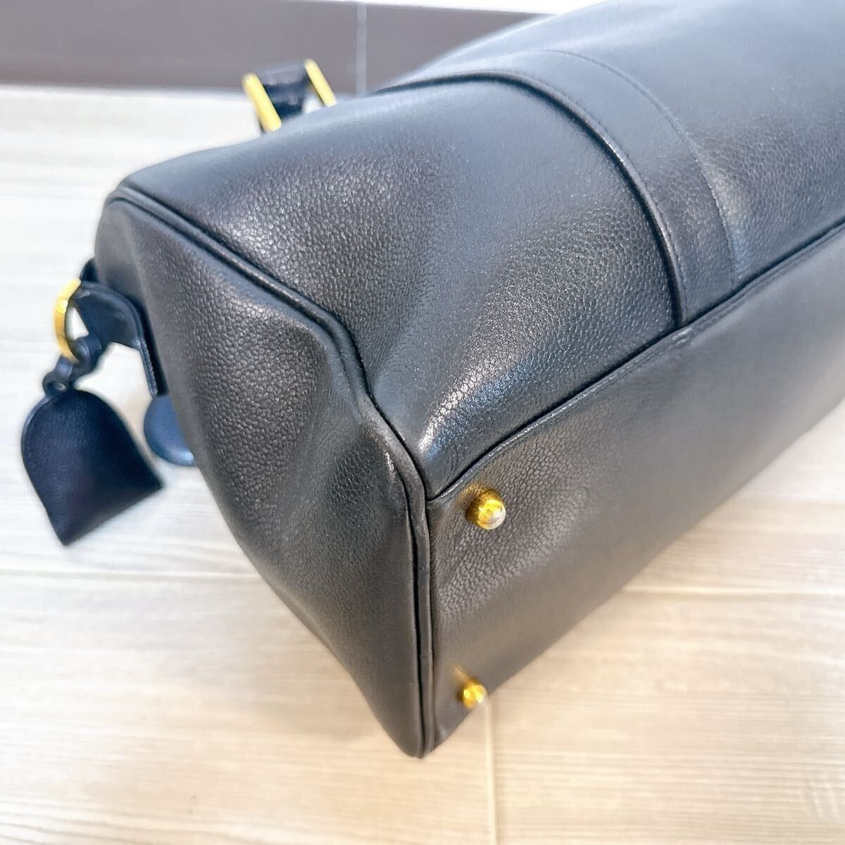 CHANEL Caviar Leather Large Bowler Bag Travel Bag Duffle Black CC Tote