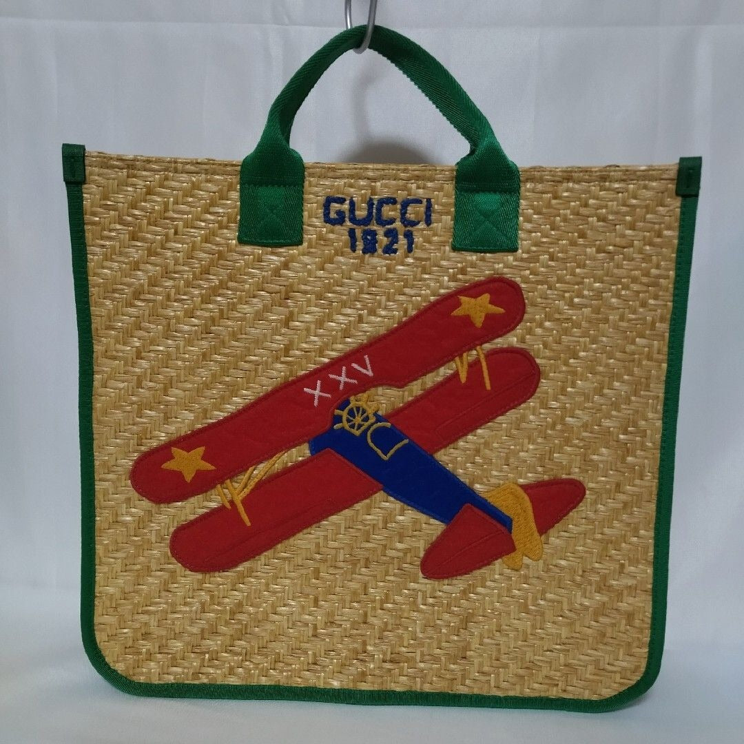 Gucci Children's Glider Straw Green Tote Bag