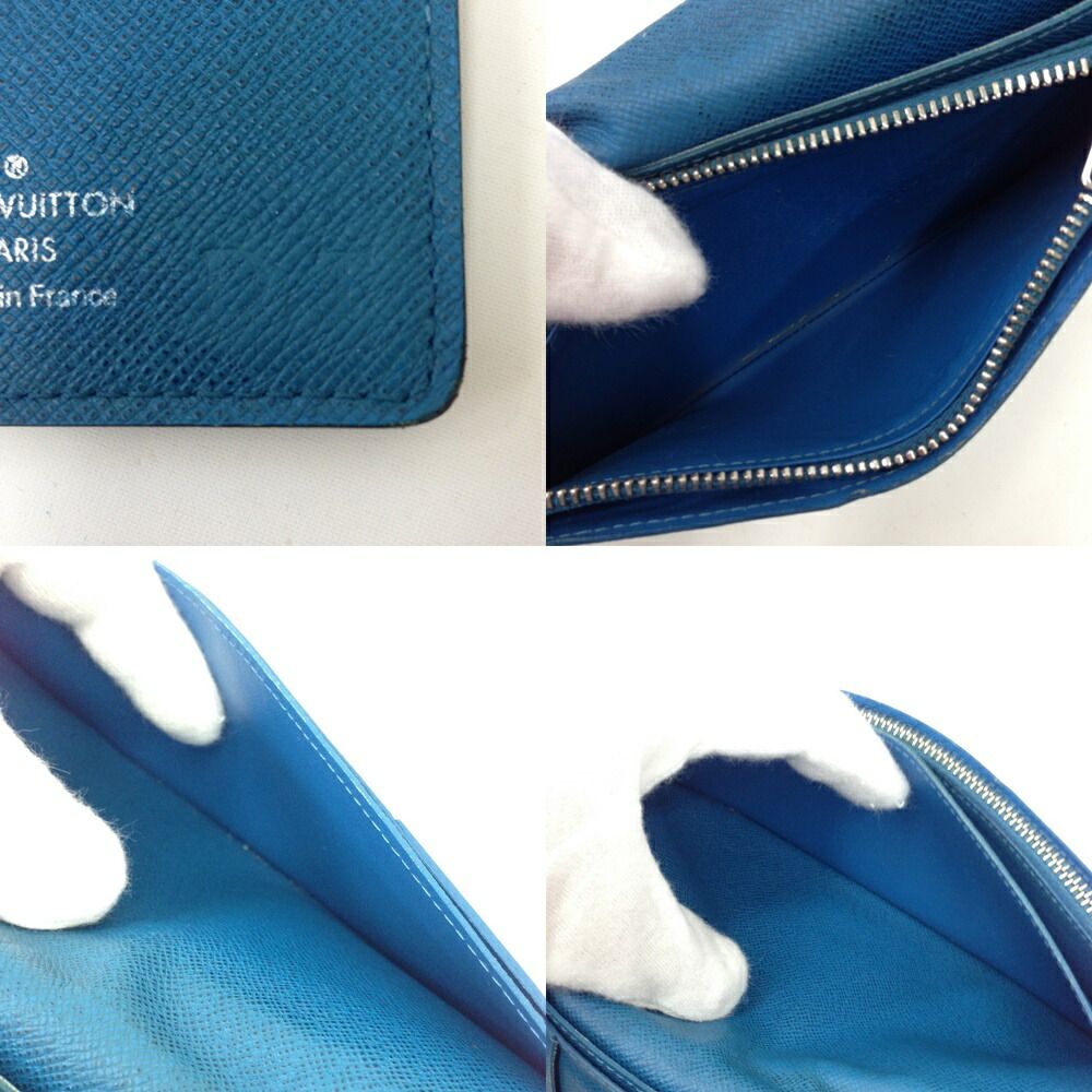 Louis Vuitton Portefeuille Brazza Long Wallet Taiga Leather Blue M32815 Blue