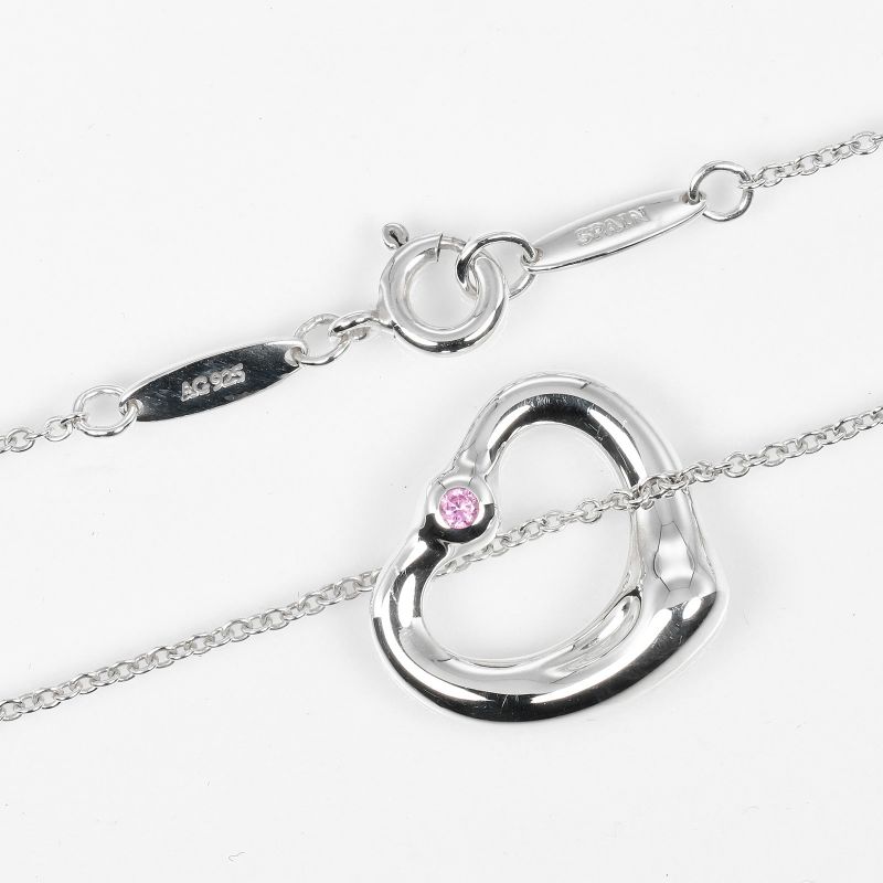 Tiffany & Co Open Heart 925 Silver And Pink Sapphire Ladies 3.5g Necklace