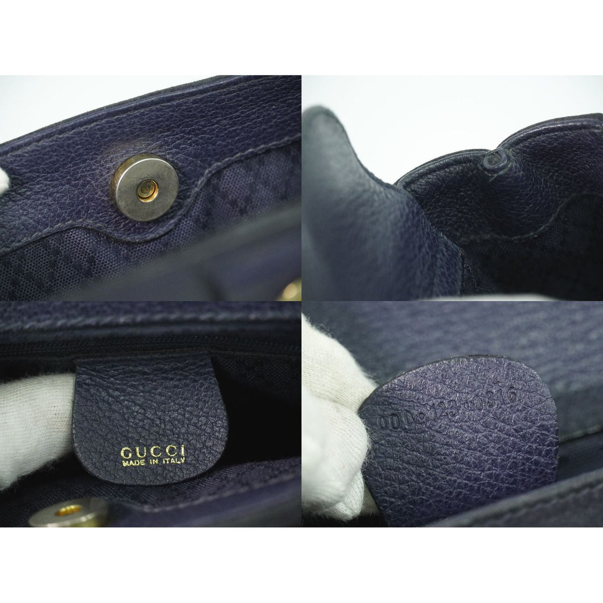 Gucci Bamboo 2-Way Shoulder Bag Pochette Suede Leather Navy — view 9