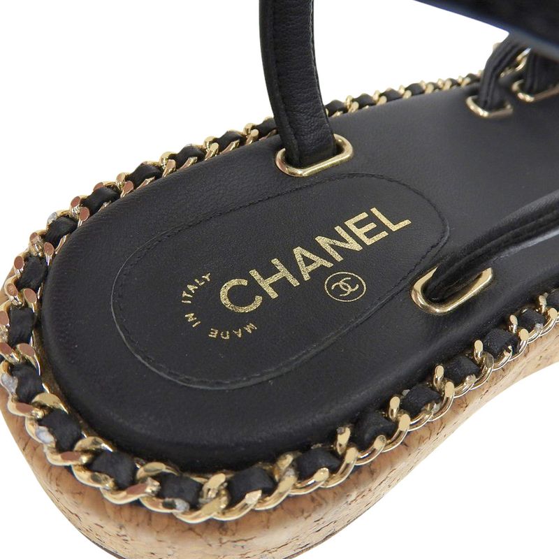 Chanel Leather Coco Mark Chain Strap Sandals G35779 35C Approx 22.5cm (8.86in)