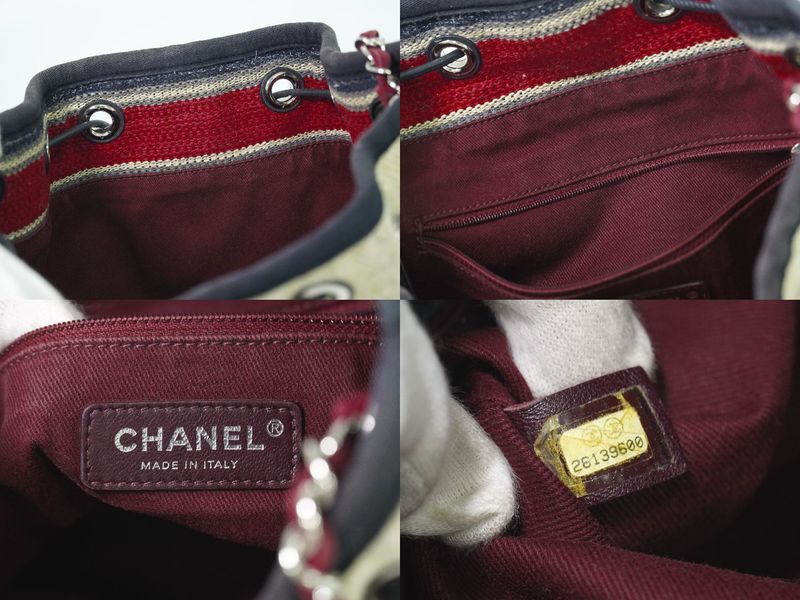 Authentic Chanel Deauville Coco Mark Chain Drawstring Shoulder Bag Pochette