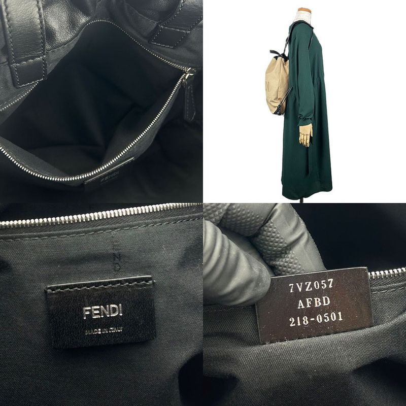 Fendi Backpack Sac Backpack 7vz057 Canvas Leather Beige Black Going Out Ladies
