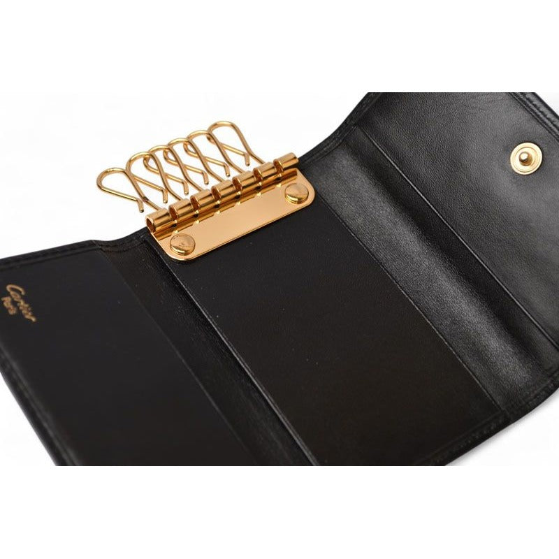 Cartier Key Case Holder Pasha Calf Leather Black Gold Hardware — view 7