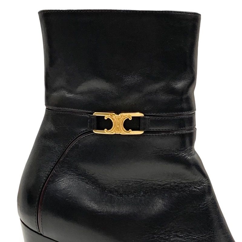 Celine Boots Short Boots Shoes Leather Black Gold Triomphe
