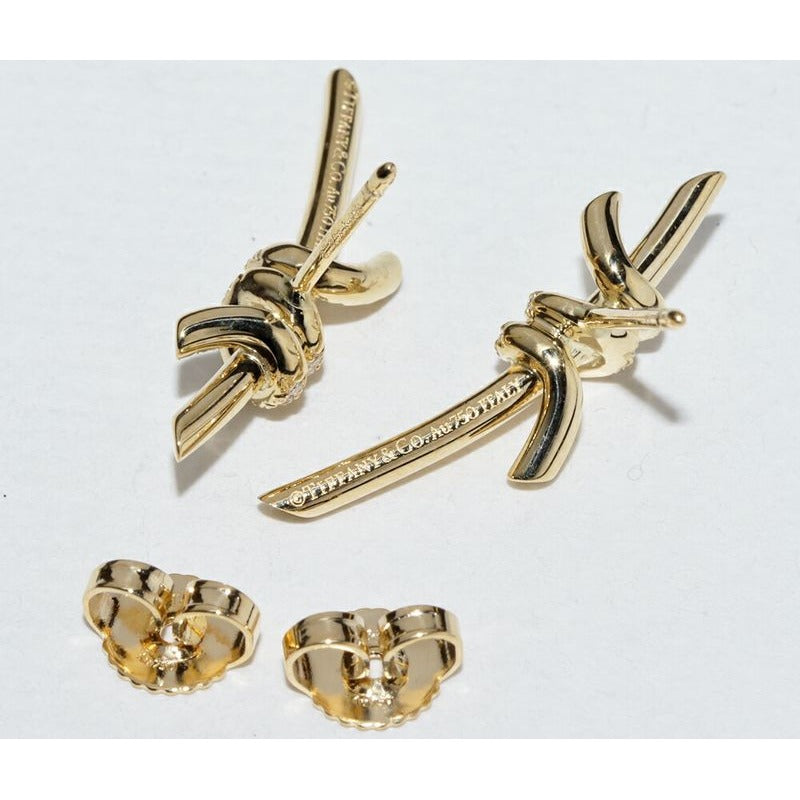 Tiffany & Co Earrings 18K Yellow Gold Diamonds Total 009 CT Knot — view 5
