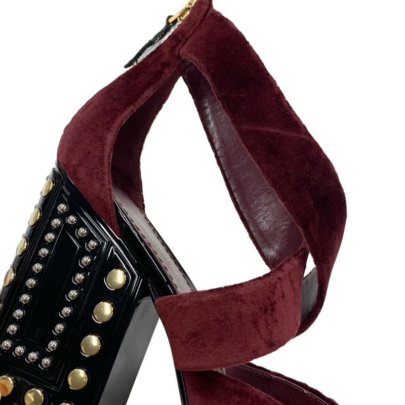 Louis Vuitton Sandals Shoes Velor Bordeaux Black Studs Velvet