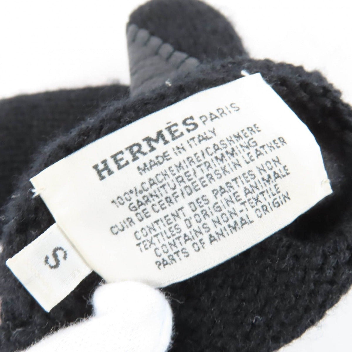 Hermes Baltimore Mittens Cashmere Leather Silver Series Knit Gloves Black — view 9