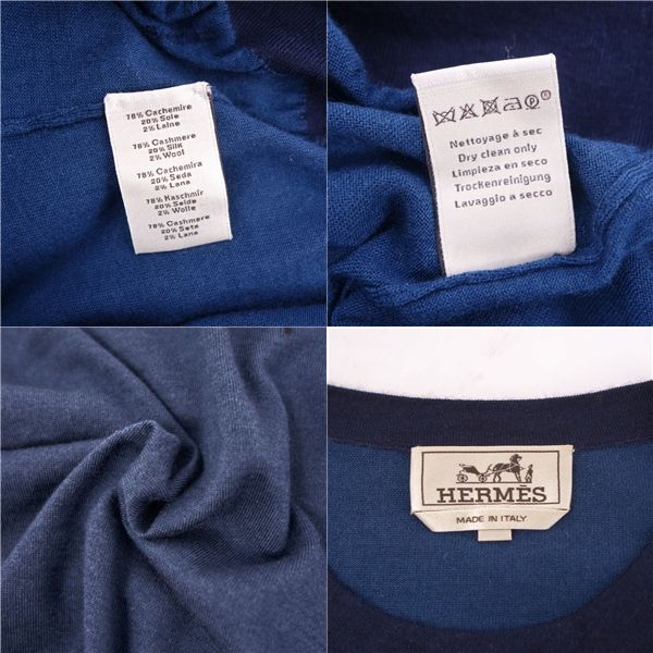 Hermes Knit Sweater Long Sleeve Cashmere Made In Italy Top Men's S Blue Navy
