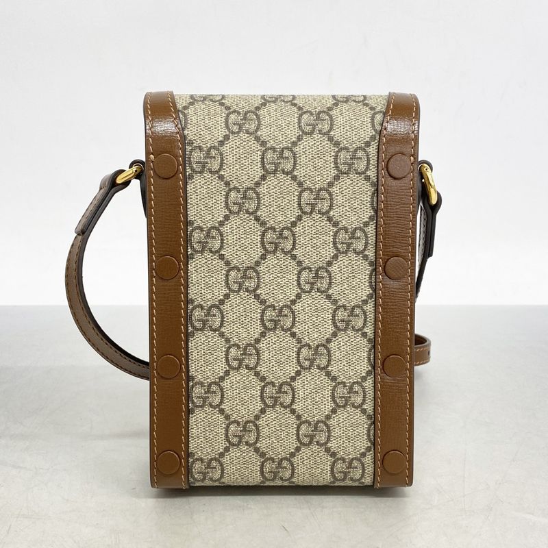 Gucci Shoulder Bag GG Supreme Horsebit 625615 PVC Brown Gold Hardware Women