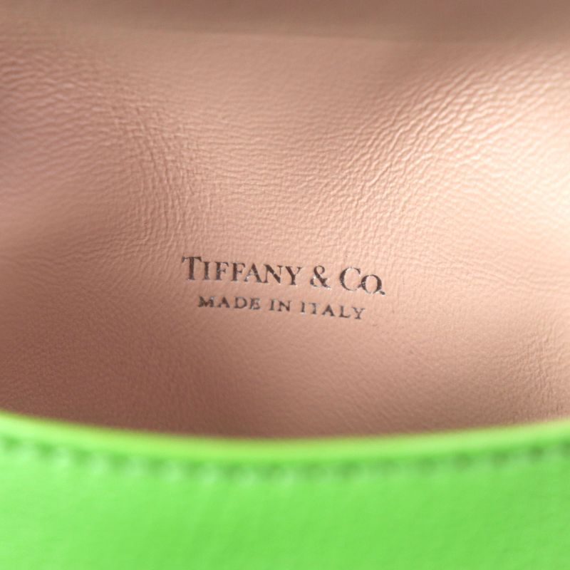 Tiffany & Co T-nano Bag Peridot Logo Print Chain Charm Leather Green Silver