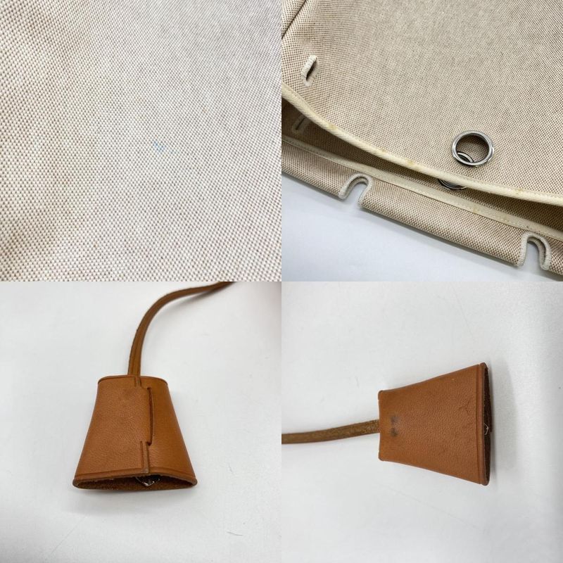 Hermes Herbag GM Canvas 2WAY With Attachable Key Shoulder Bag Ivory Ladies