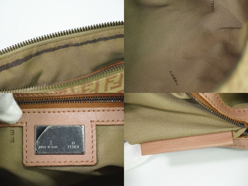 Authentic Fendi Zucchino Shoulder Bag Pochette Canvas Beige Pink 8br319
