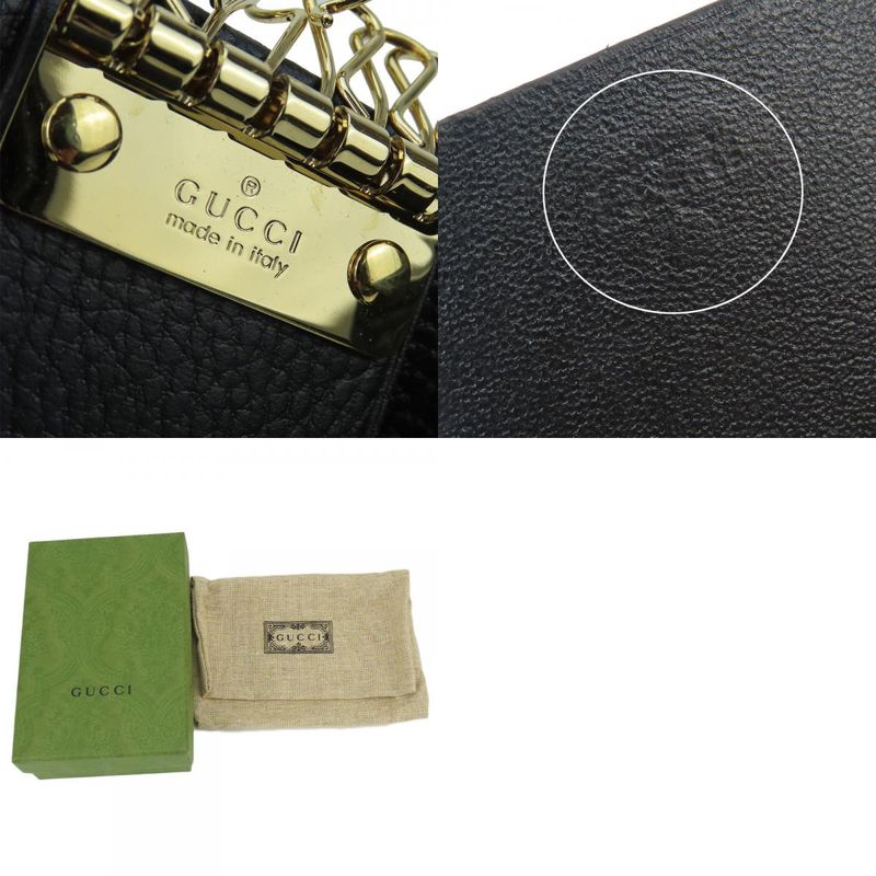 Gucci Key Case 456118 GG Marmont Leather Black Gold Hardware 6pcs Small Items