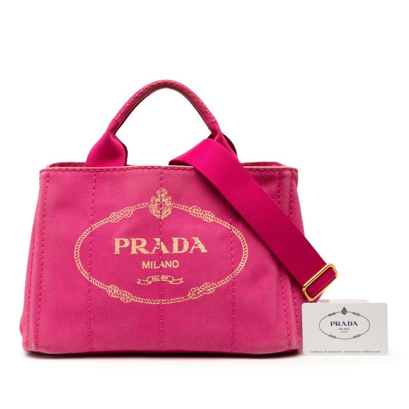 Prada Canapa Mini Tote Shoulder Bag 2WAY B2439g Pink Canvas Women Prada