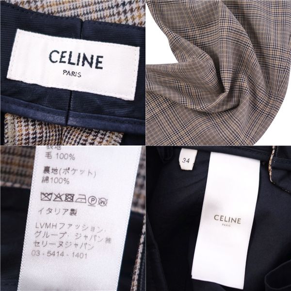 Celine Trousers Long Pants Slacks Staggered Plaid Wool