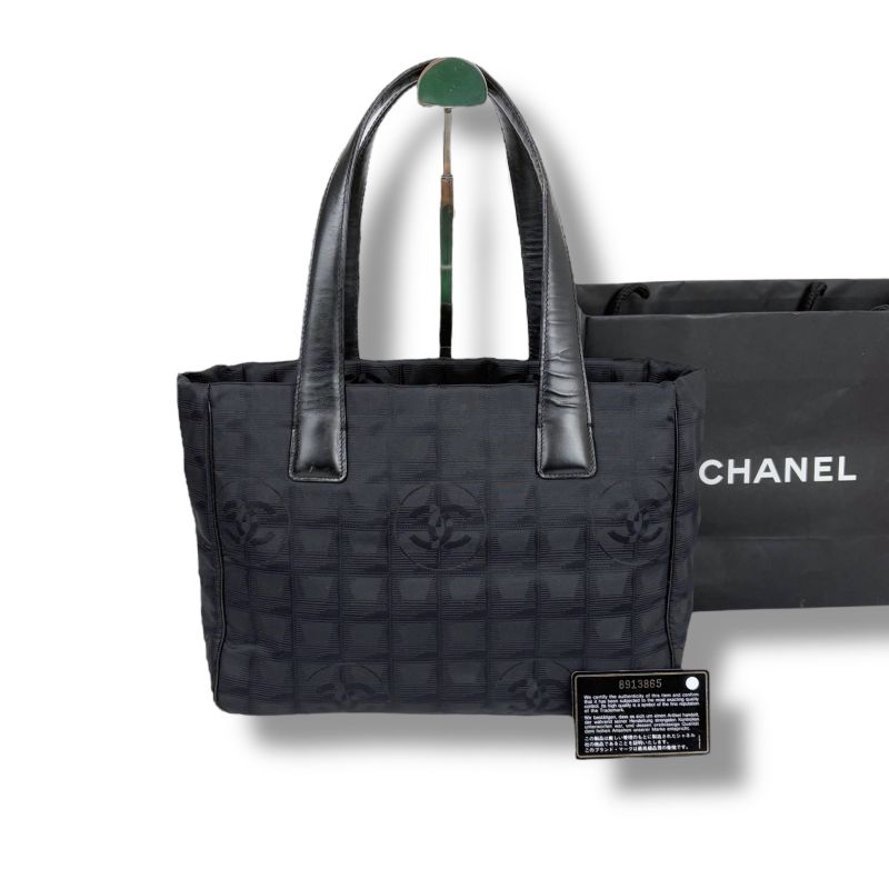 Chanel New Travel Line Mini Tote Bag Black Nylon Jacquard Shoulder Bag