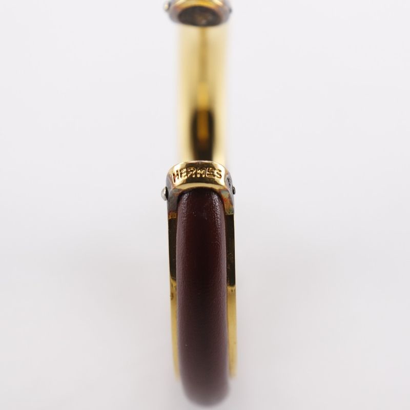 Hermes Vintage Gold Plated And Leather Brown Ladies 36.3g Bangle