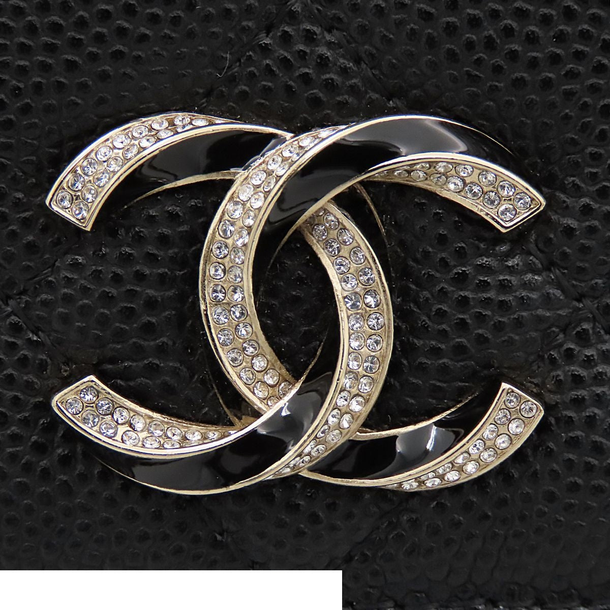 Chanel Chain Wallet Black Caviar Leather Rhinestone Quilted Shoulder Bag — view 8