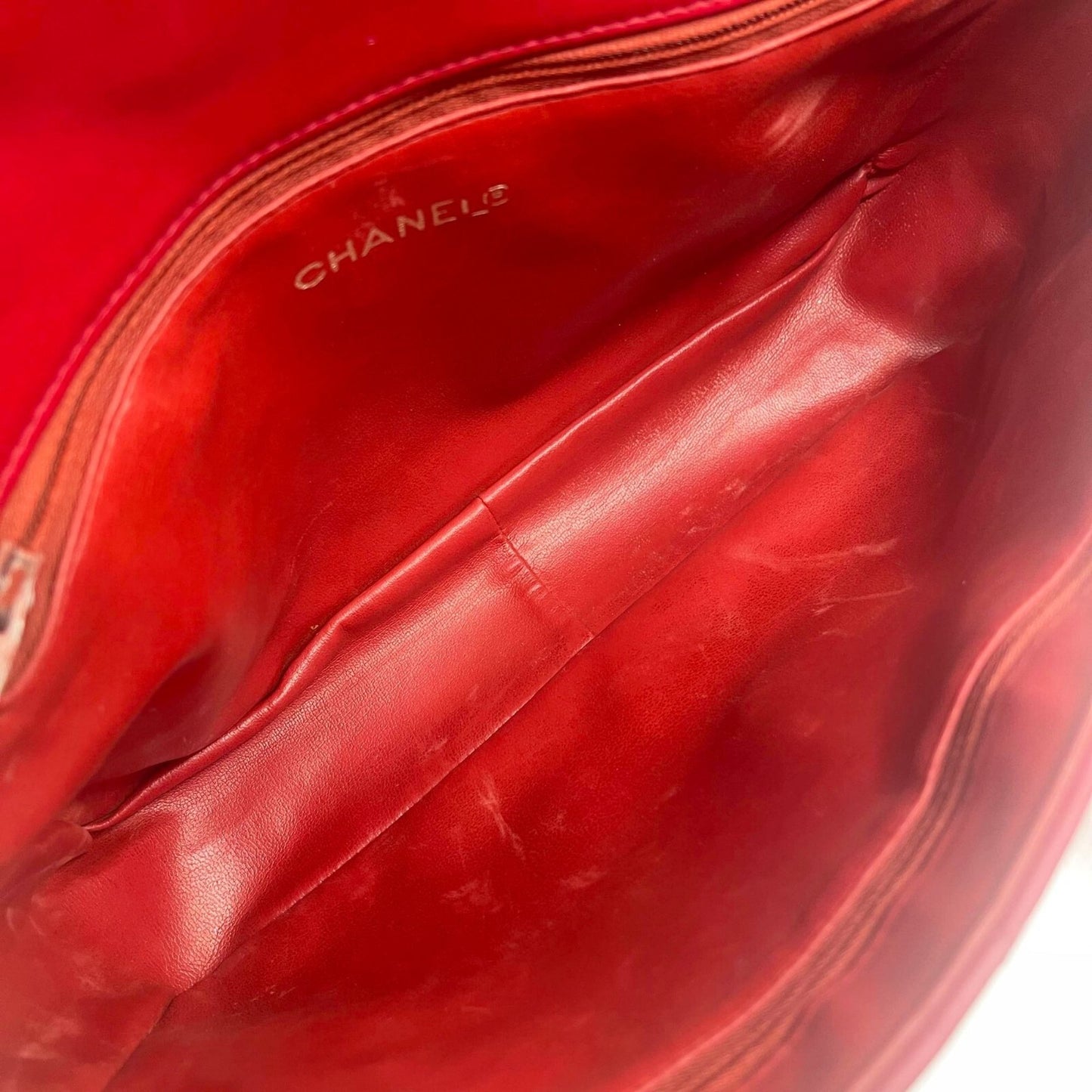 Chanel CC 24k Vintage Jumbo Envelope Flap Bag Lambskin Timeless Red