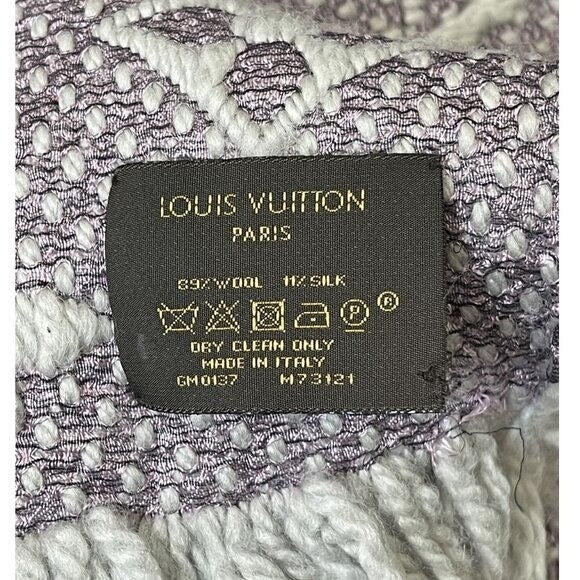 Louis Vuitton Logomania Silk Wool Scarf Monogram Grey Light Purple Pink