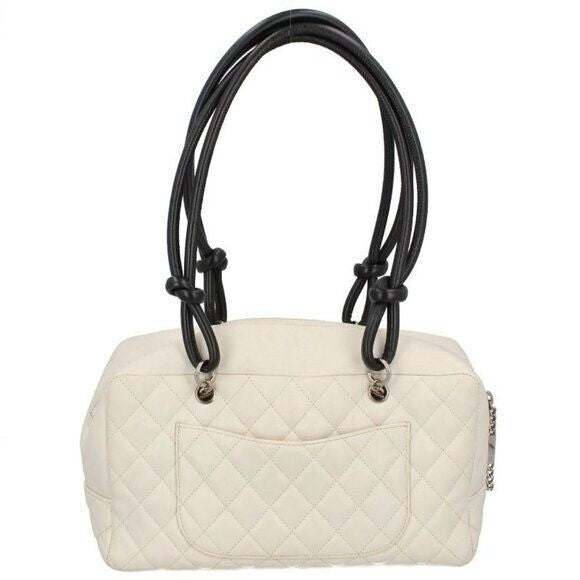 Chanel Cambon Quilted Ligne Shoulder Bowling Bowler Bag Tote White