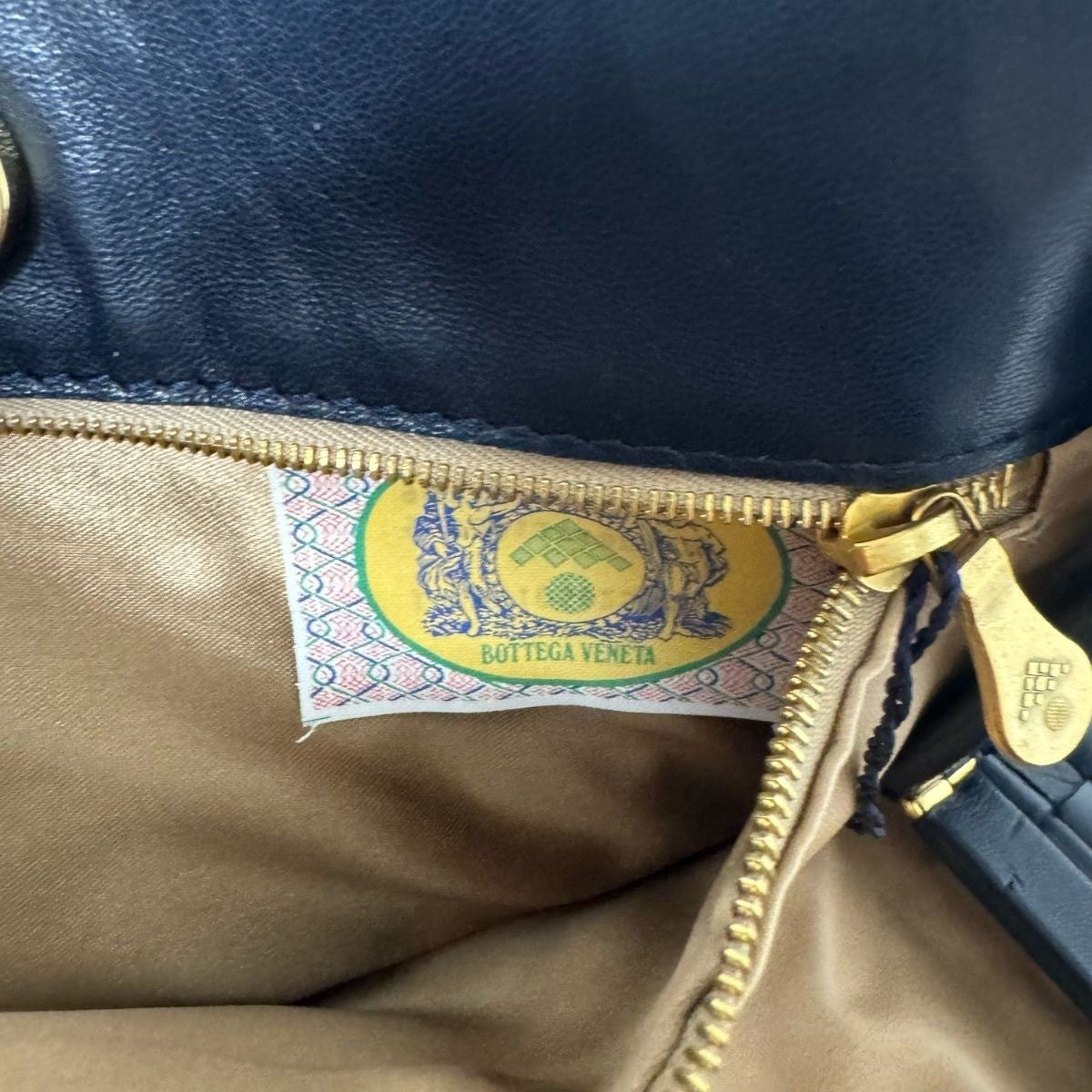 Bottega Veneta Intrecciato Nappa Shoulder Bag Purse Navy Black Leather