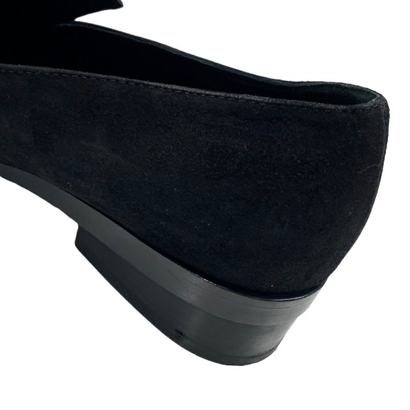 Hermes Loafers Leather Shoes Suede Black Silver Round Studs Flat