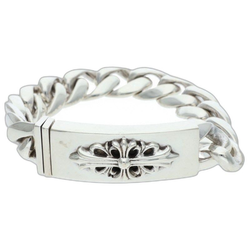 Chrome Hearts ID Floral Crs Cross ID Classic Silver Bracelet