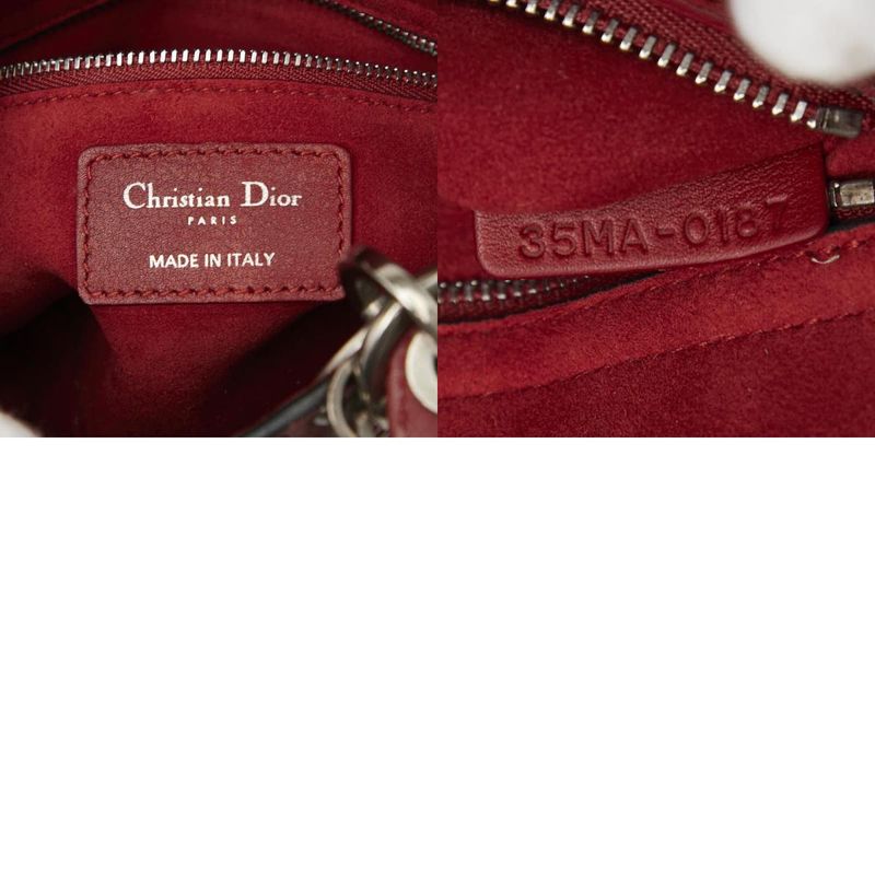 Dior Canage Lady Dior Mini Studded Handbag Chain Shoulder Bag 2WAY Red Leather