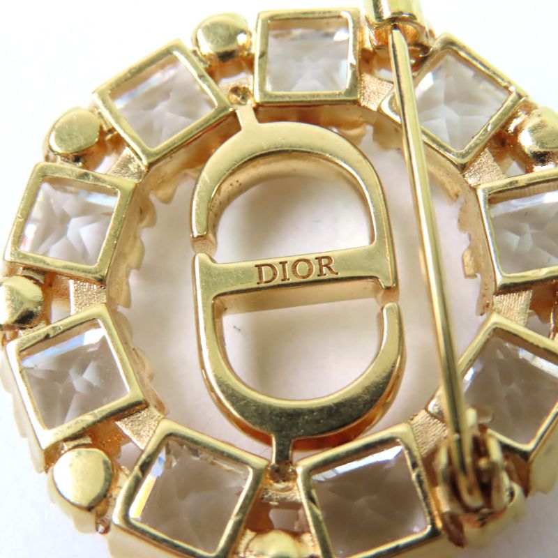 Christian DIOR Petit CD Logo Brooch With Rhinestones Gold Ladies Accessories