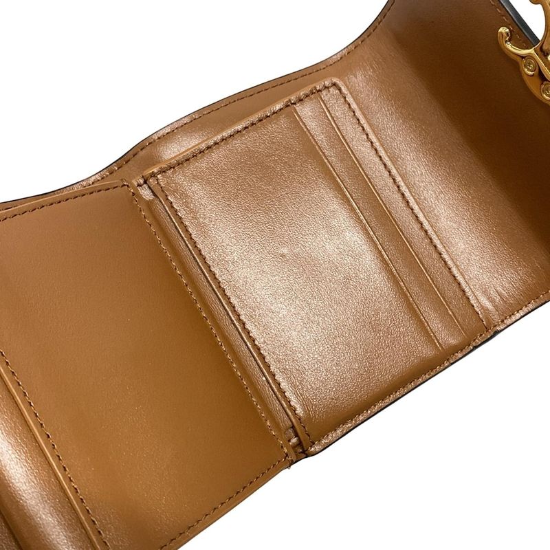 Celine Triomphe Small Flap Wallet Ivory And Brown Leather