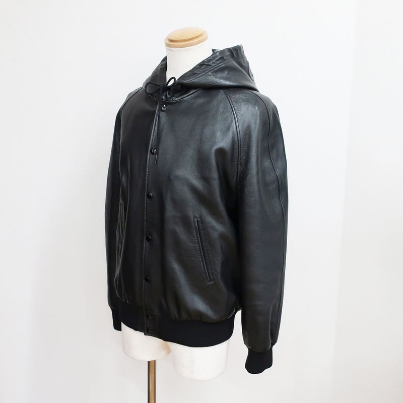 Celine Hooded Jacket Black Notation Size 44 Soft Lambskin Leather
