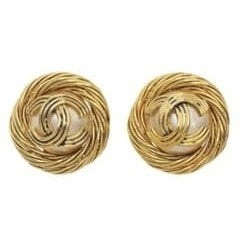 Chanel CC Logo Faux Pearl Round Earrings