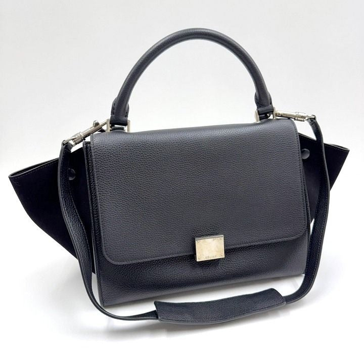 Celine Trapeze Small 2-Way Bag Black Silver Leather