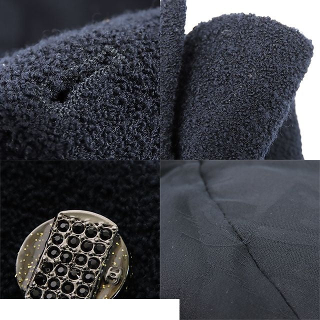 Chanel Tweed Jacket Navy Wool Coco Buttons — view 8