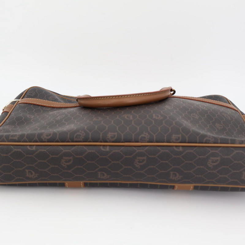 Christian DIOR Honeycomb Brown Gold Hardware PVC Business Bag