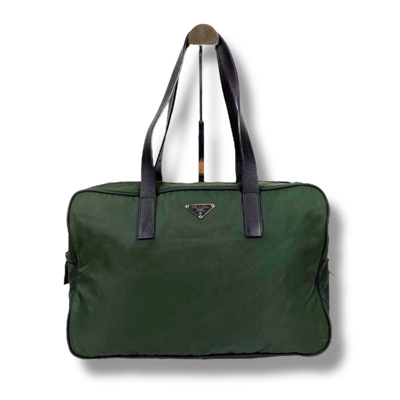 Prada Triangle Logo Mini Tote Shoulder Bag Green Khaki Tessuto Nylon