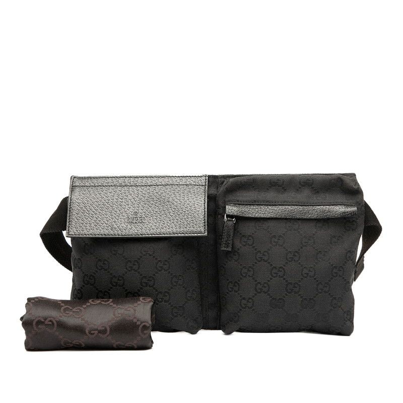 Gucci GG Canvas Waist Bag Body Bag 28566 Black Canvas Leather Men's Gucci