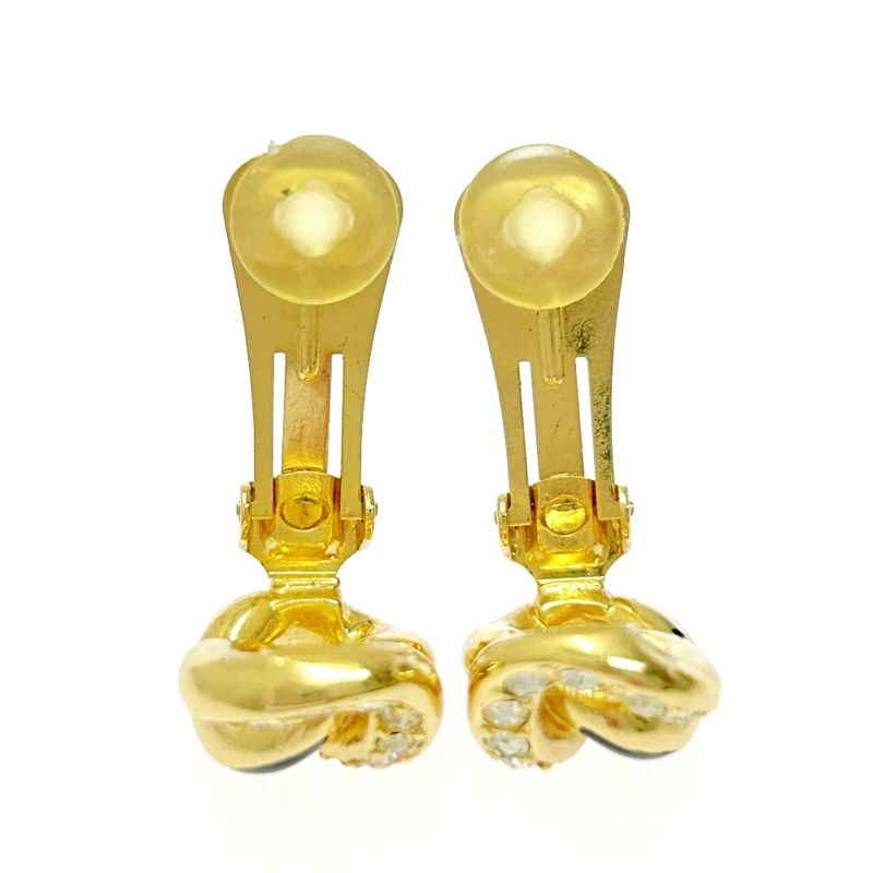 Christian Dior GP Rhinestone Earrings Gold Black 418365 Earrings