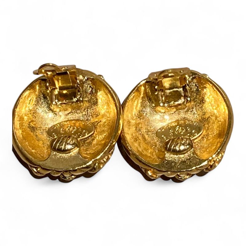 Chanel ⑤ Coco Mark Round Collar Shape Earring Ladies Gold FREE