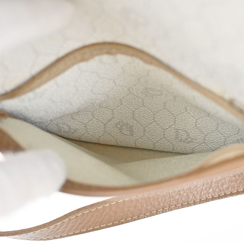 Christian DIOR Shoulder Bag Macadam Drawstring White Brown Leather Vintage