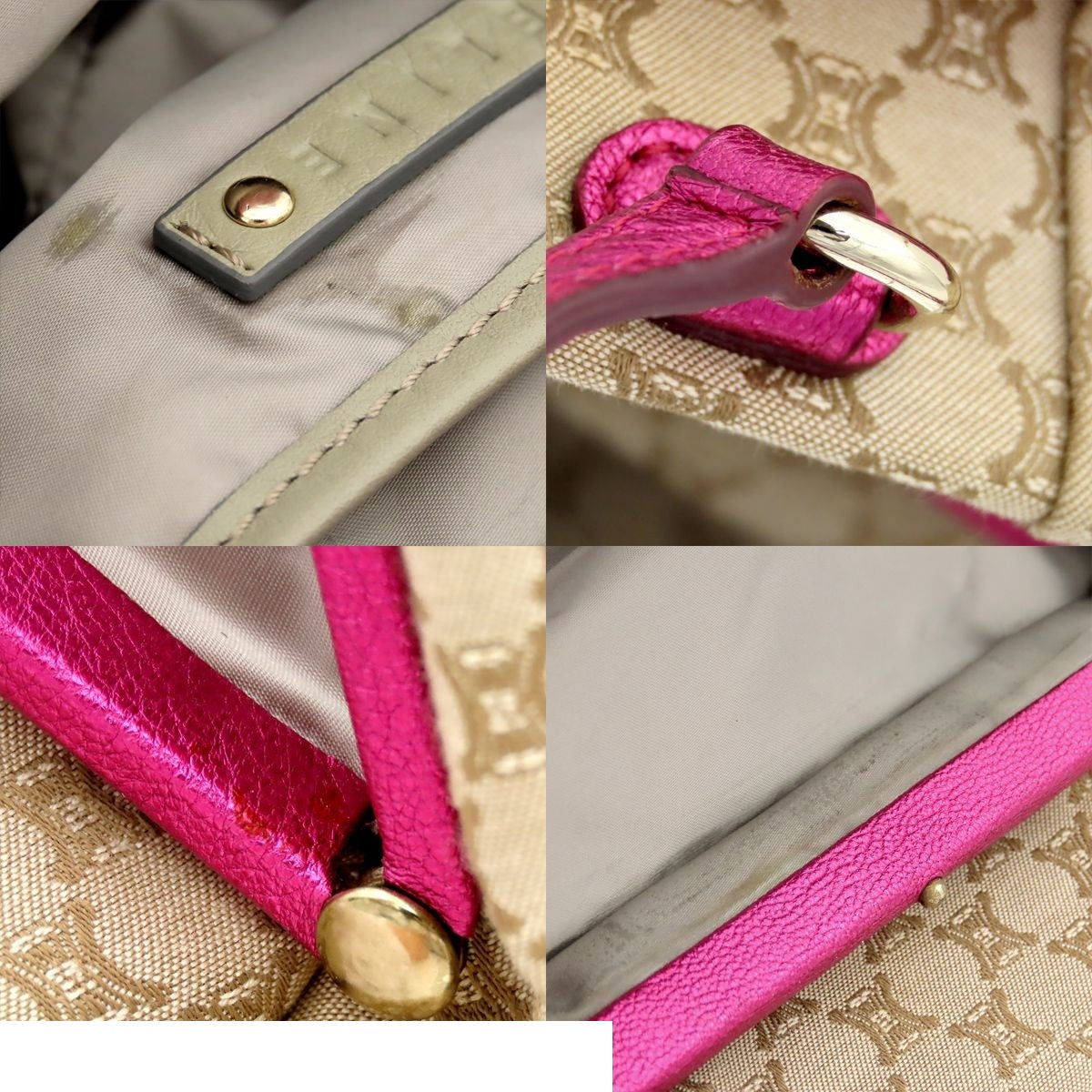 Celine Macadam Kiss Lock Shoulder Bag Beige Pink Canvas Leather — view 8