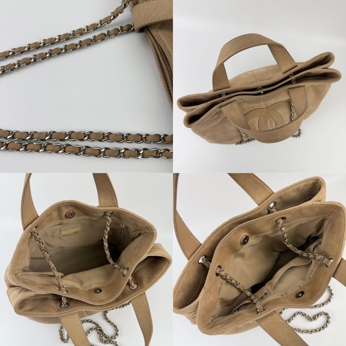 Chanel CC Logo Chain Shoulder Bag Beige Leather Vintage — view 16