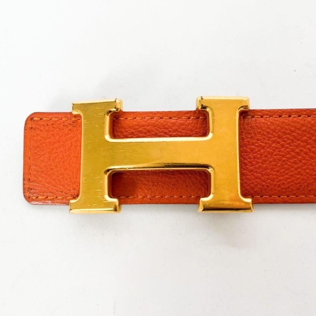 Hermes Constance H Logo Orange Leather Belt
