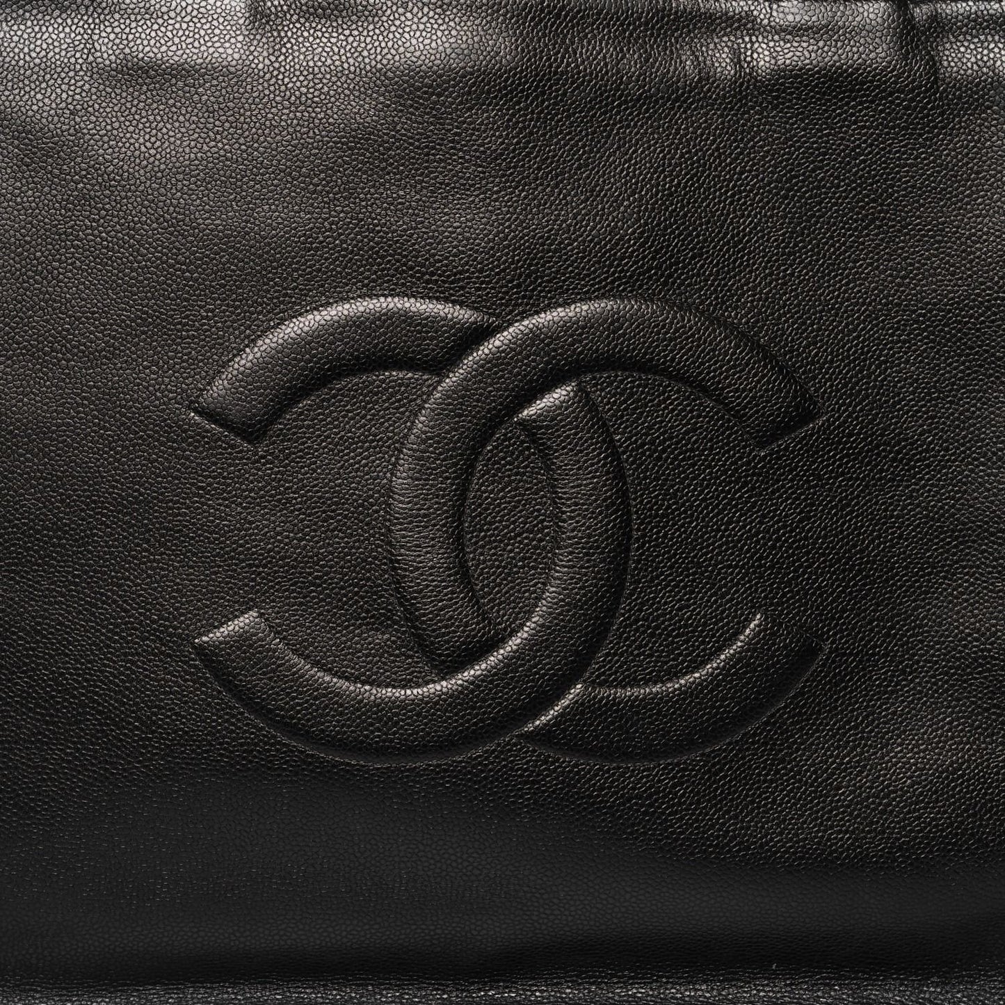 CHANEL Classic CC Caviar Logo Shoulder Tote Bag Black Leather Purse