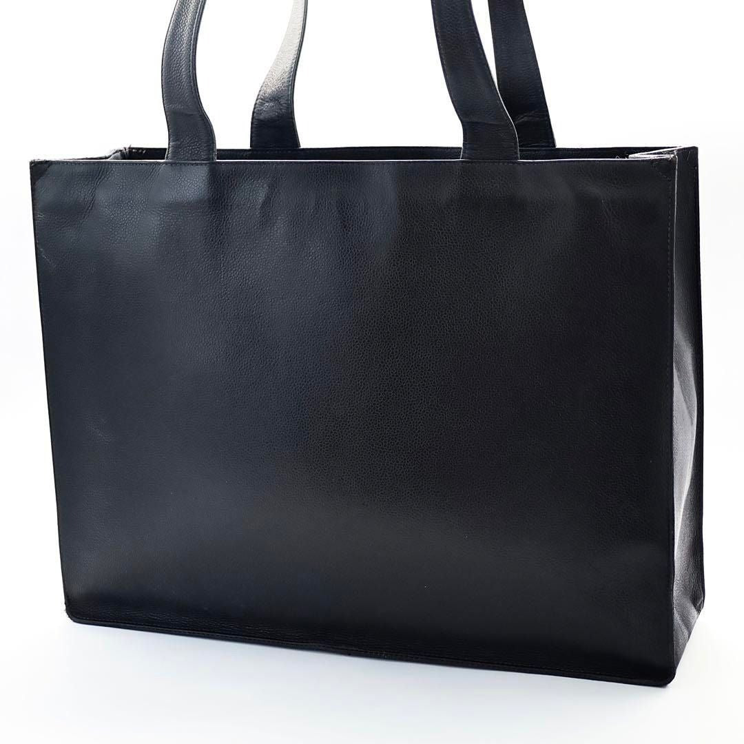 CHANEL Classic CC Caviar Logo Shoulder Tote Bag Black Leather Purse