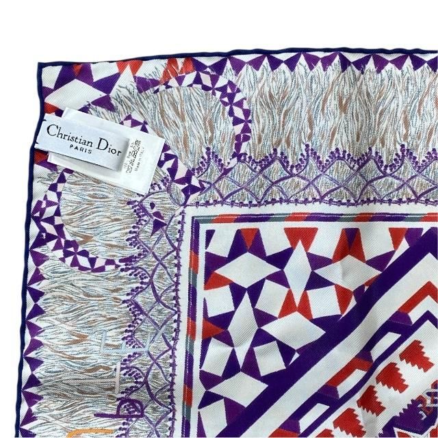 Christian DIOR Stole Shawl Scarf Accessories Small Silk Pattern Purple Multicolo