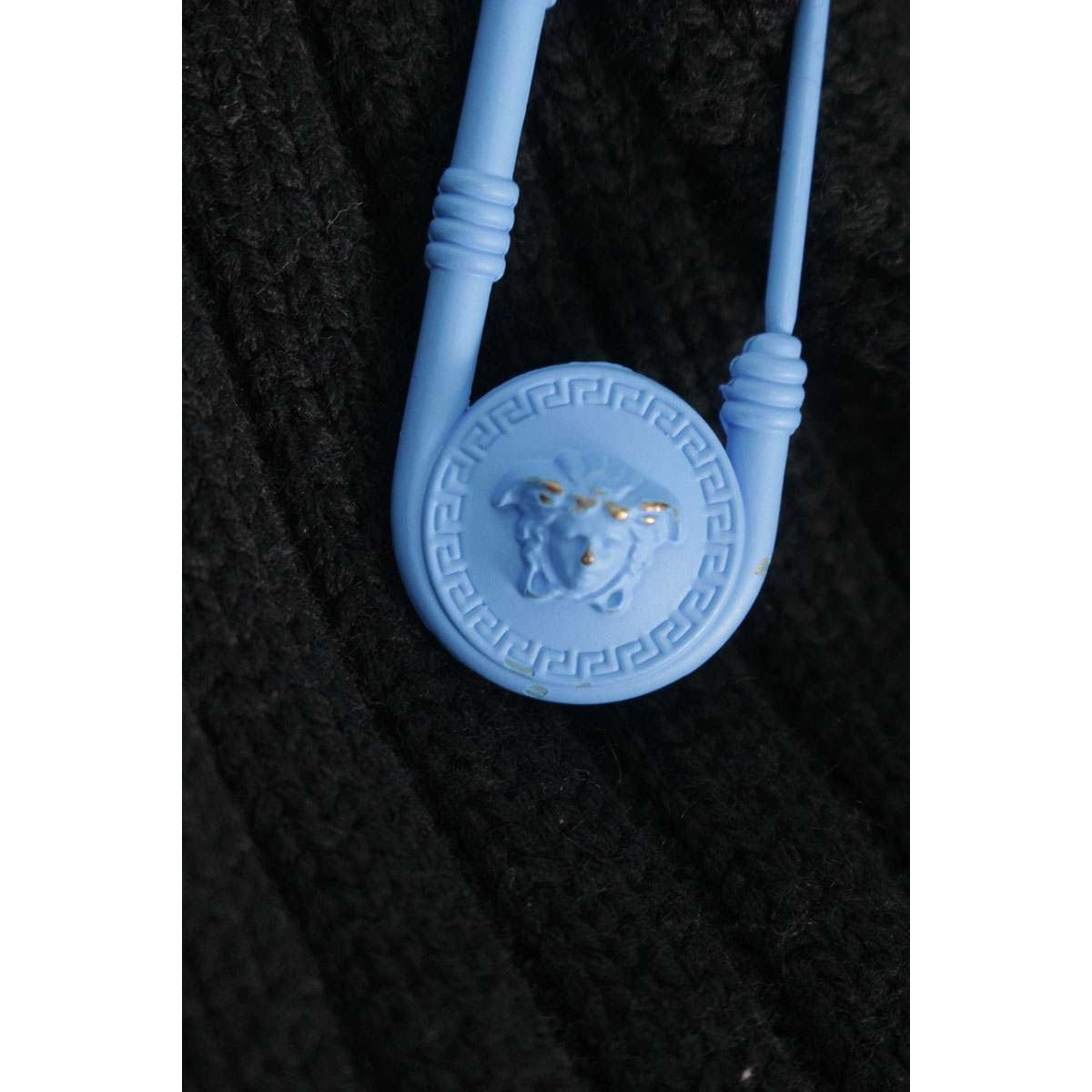 Versace Crew Neck Wool Knit with Safety Pin 36 Sweater Black X Multi — view 3